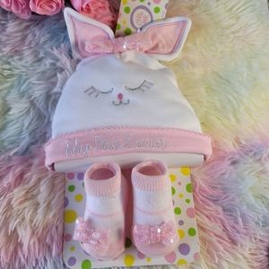 Little Me “My First Easter” Hat And Bootie Set 0-12 Mo. New With Tags Pink White